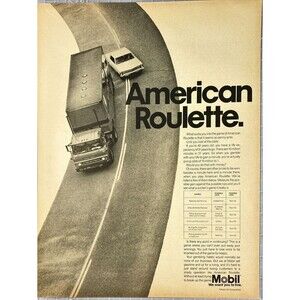 Mobil Gasoline and Oil "We Want you to Live. America Roulette" Vtg Print Ad 1967